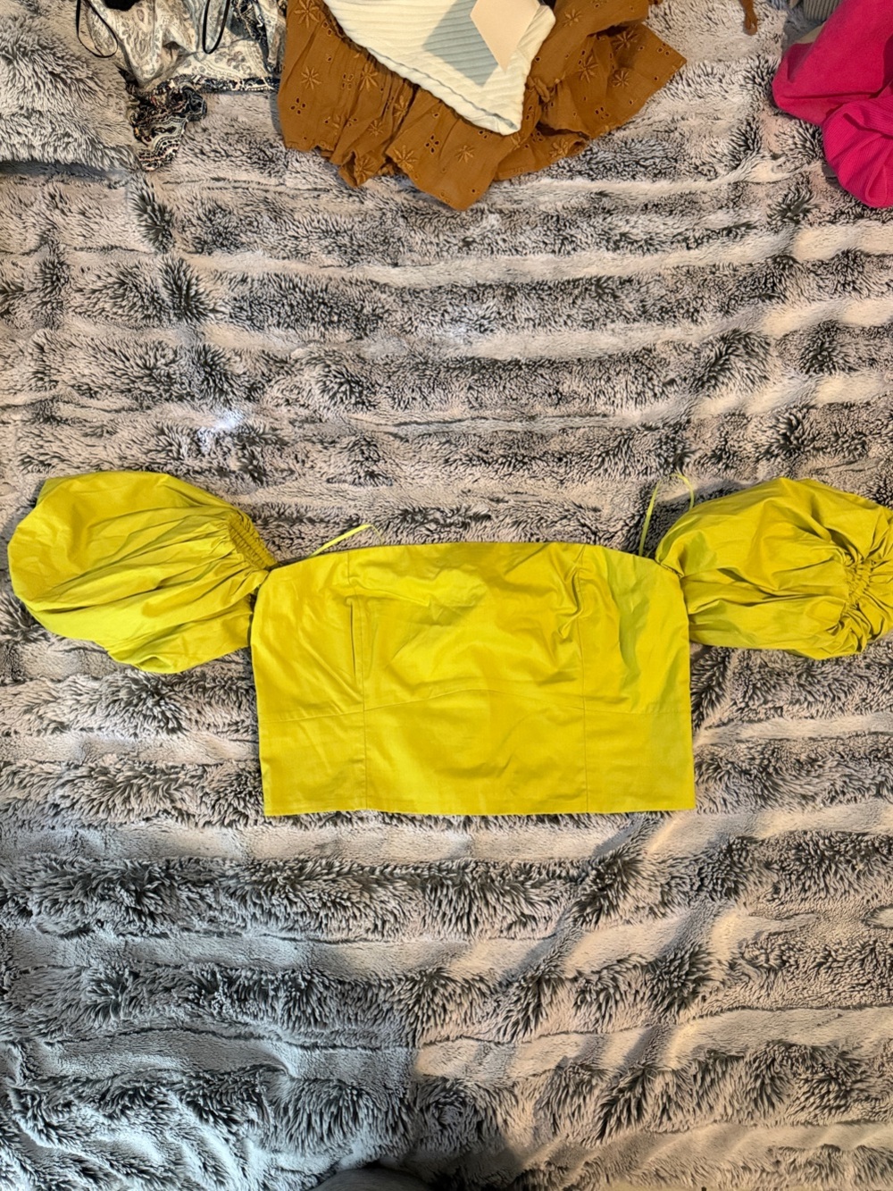 Abercrombie & Fitch Lemon Puff Sleeve Crop Top